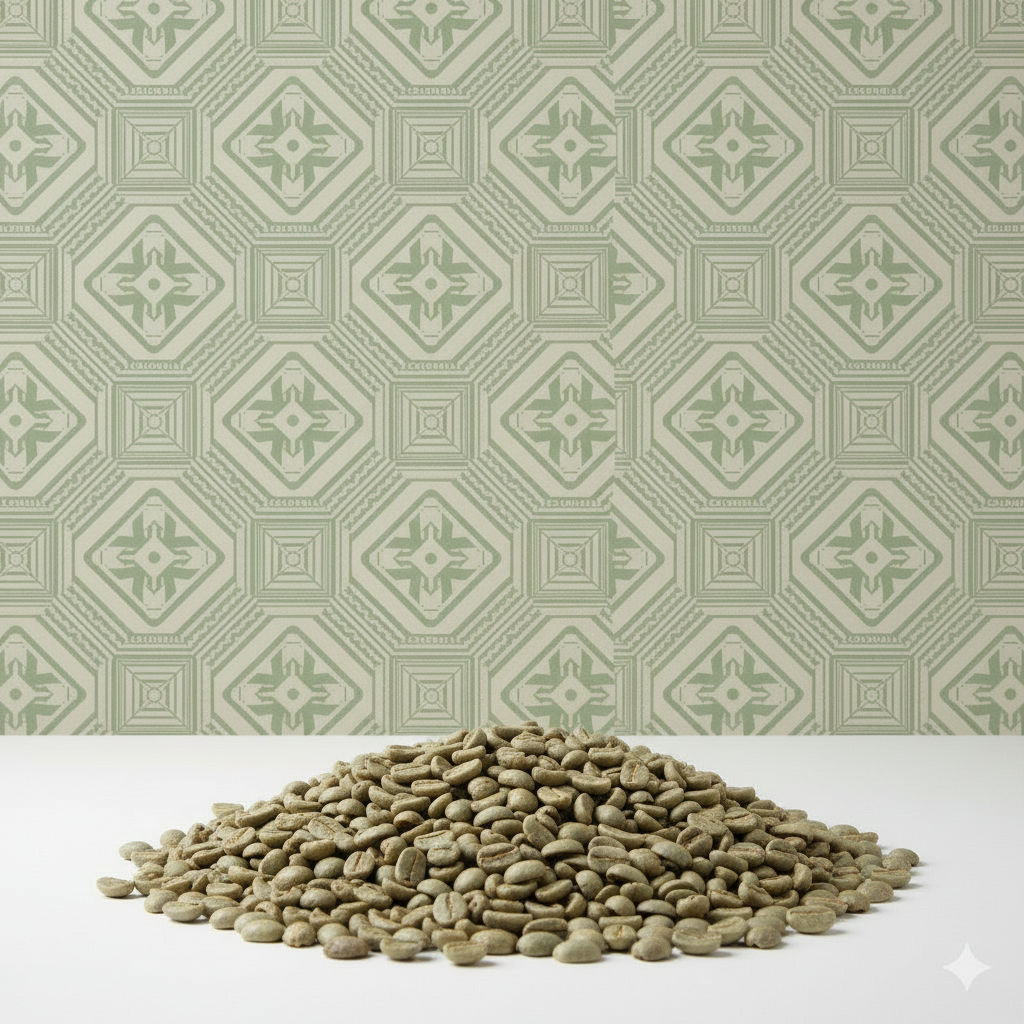 Grønne kaffebønner med grøn baggrund